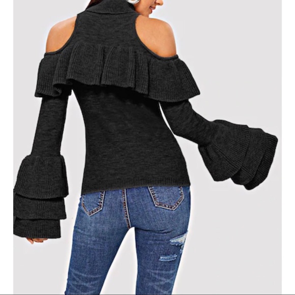 Cold Shoulder Ruffle Sleeve Sweater - Picture 2 of 3